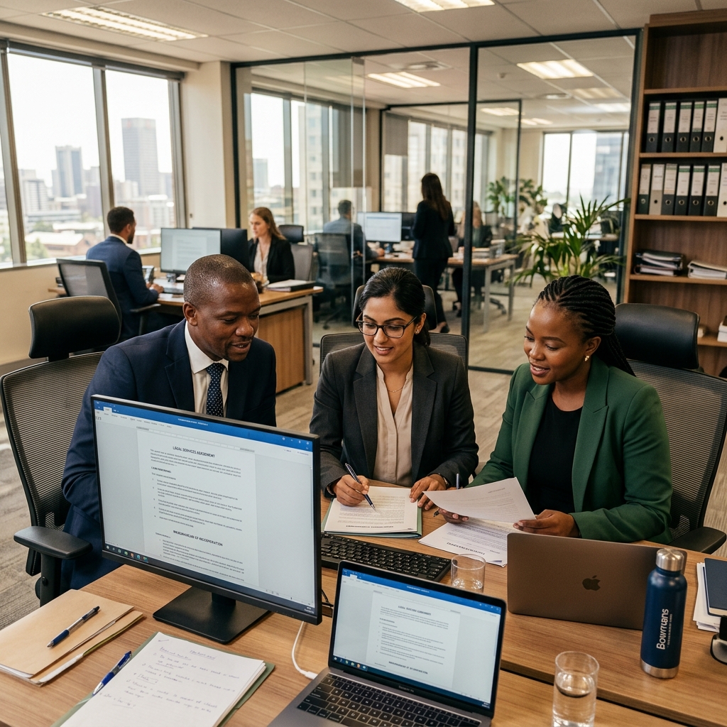 Legal team consulting in an office